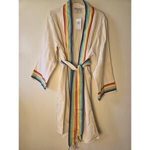 YAZD Tie Robe Size S/M Cream Rainbow Toweling Lounging Luxury Mid Length Soft